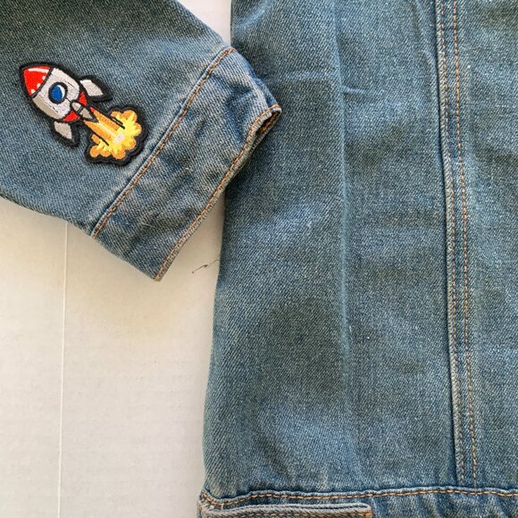 Vintage Y2K Space Denim Jacket UFO Alien Patches Pins 90s Grunge Sz XS/S - Picture 4 of 12